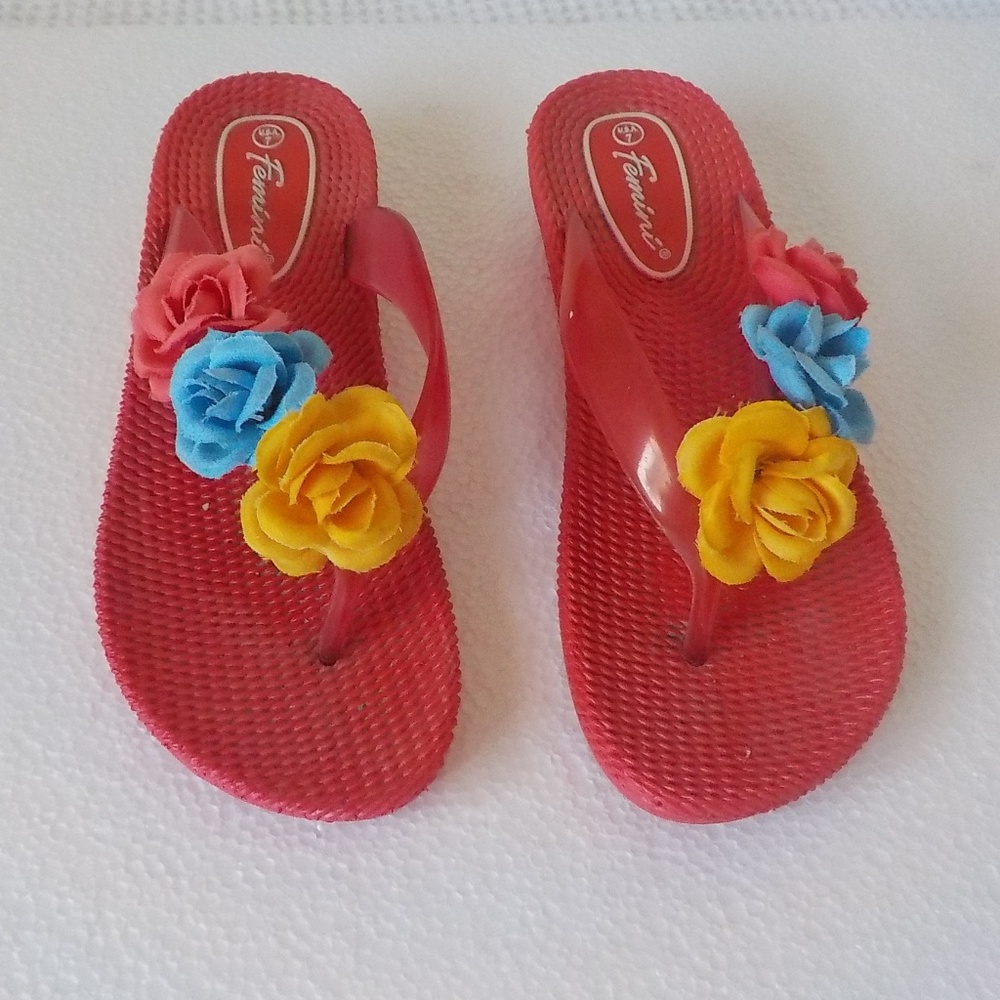 Red Sandals with Fabric Roses